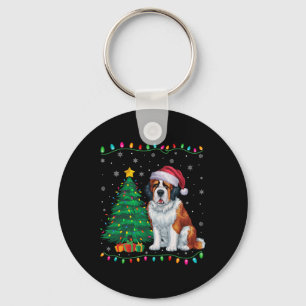 Saint Bernard Dog Santa Hat Men Women Kids Xmas Tr Keychain