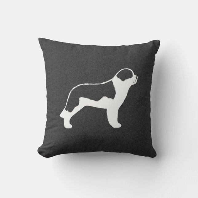 Saint Bernard Dog Silhouette Grey and White Throw Pillow (Front)