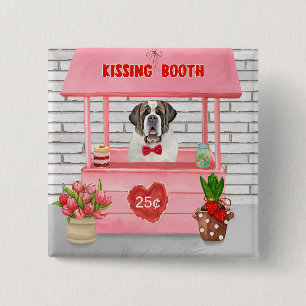 Saint Bernard Dog Valentine's Day Kissing Booth 2 Inch Square Button