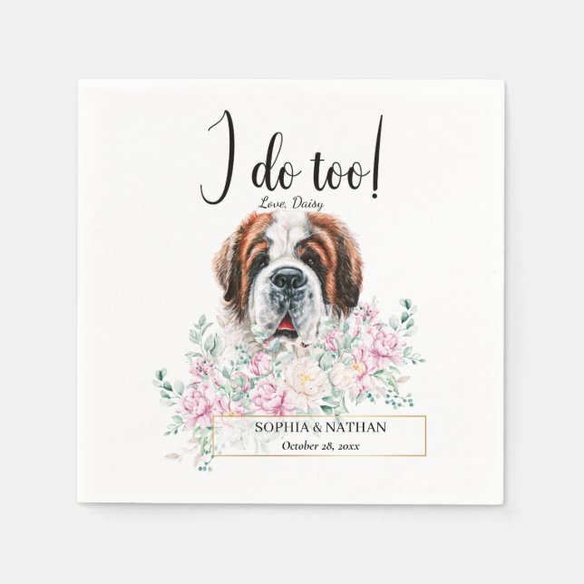Saint Bernard Dog Wedding Cocktail Napkins (Front)