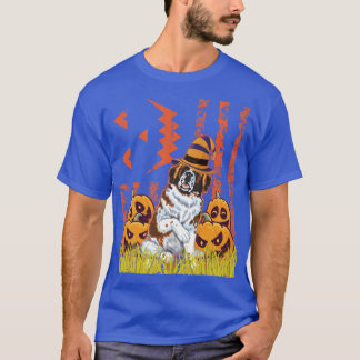 Saint Bernard Dog Witch Dancing Around Pumpkins In T-Shirt