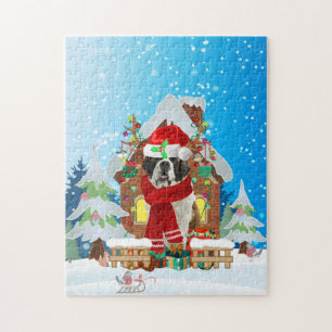 Saint Bernard dog with Christmas gifts Jigsaw Puzzle