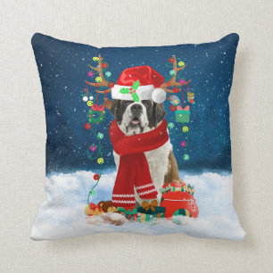 Saint Bernard dog with Christmas gifts Throw Pillow