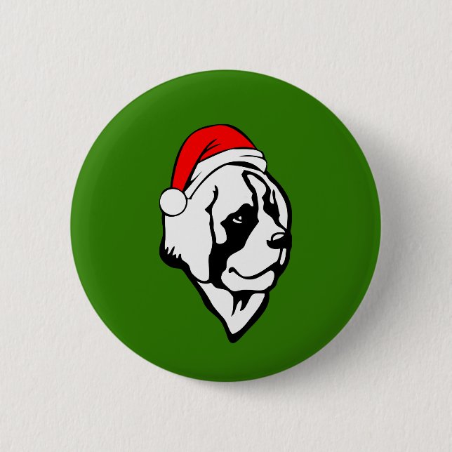 saint Bernard Dog with Christmas Santa Hat 2 Inch Round Button (Front)