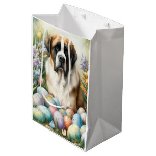 Saint Bernard Dog with Easter Eggs Holiday  Medium Gift Bag