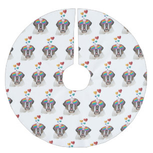 Saint Bernard Dog with Hearts Valentine's Day Brushed Polyester Tree Skirt