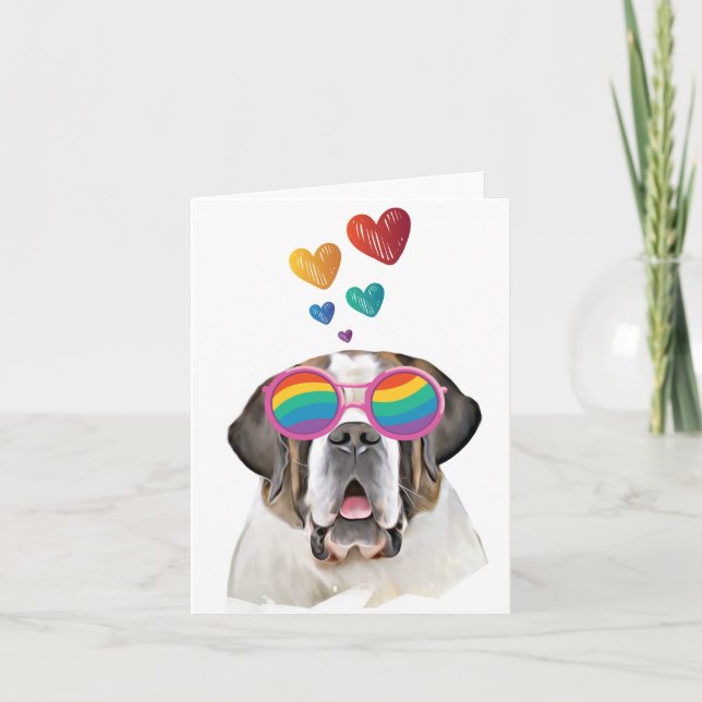 Saint Bernard Dog with Hearts Valentine's Day Card (Front)