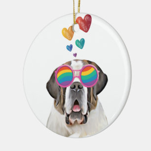 Saint Bernard Dog with Hearts Valentine's Day Ceramic Ornament