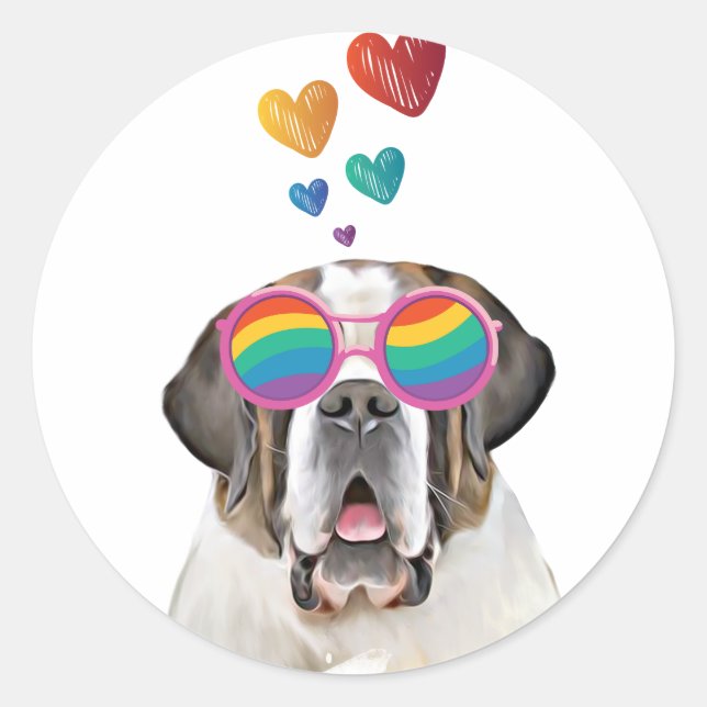 Saint Bernard Dog with Hearts Valentine's Day Classic Round Sticker (Front)