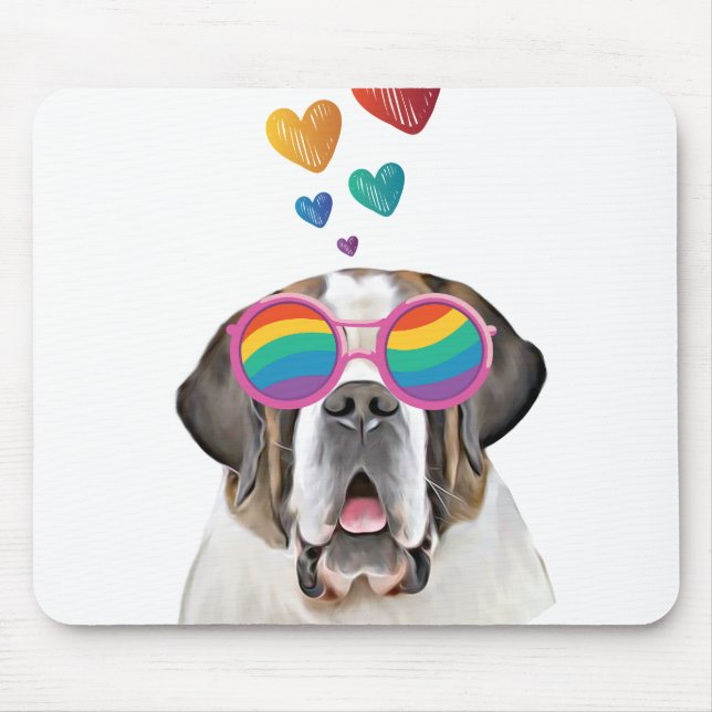 Saint Bernard Dog with Hearts Valentine's Day Mouse Pad (Front)