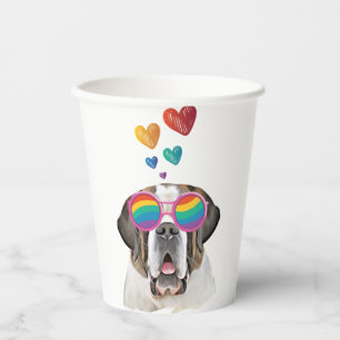 Saint Bernard Dog with Hearts Valentine's Day Paper Cups