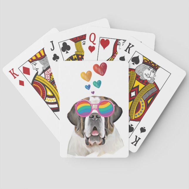 Saint Bernard Dog with Hearts Valentine's Day  Playing Cards (Back)