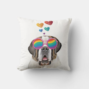 Saint Bernard Dog with Hearts Valentine's Day Throw Pillow
