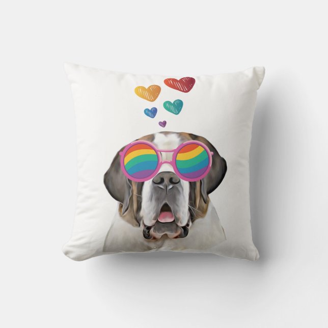 Saint Bernard Dog with Hearts Valentine's Day Throw Pillow (Front)