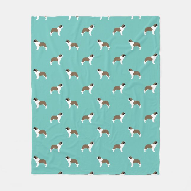 Saint Bernard Dogs Pattern Teal Fleece Blanket (Front)
