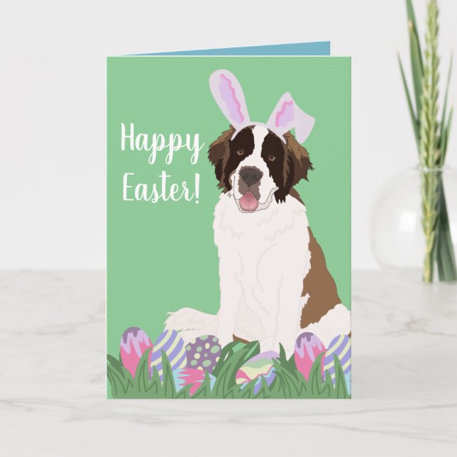 Saint Bernard Easter Bunny Card (Front)