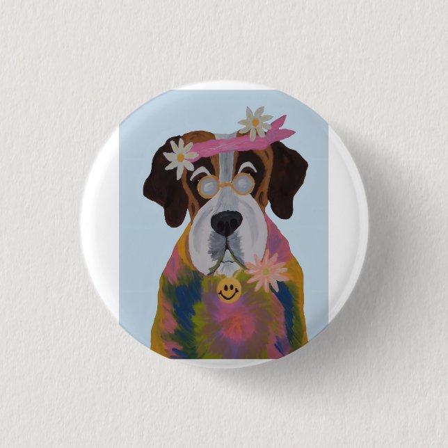 Saint Bernard Hippie 1 Inch Round Button (Front)