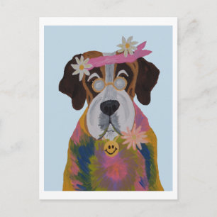 Saint Bernard Hippie Holiday Postcard