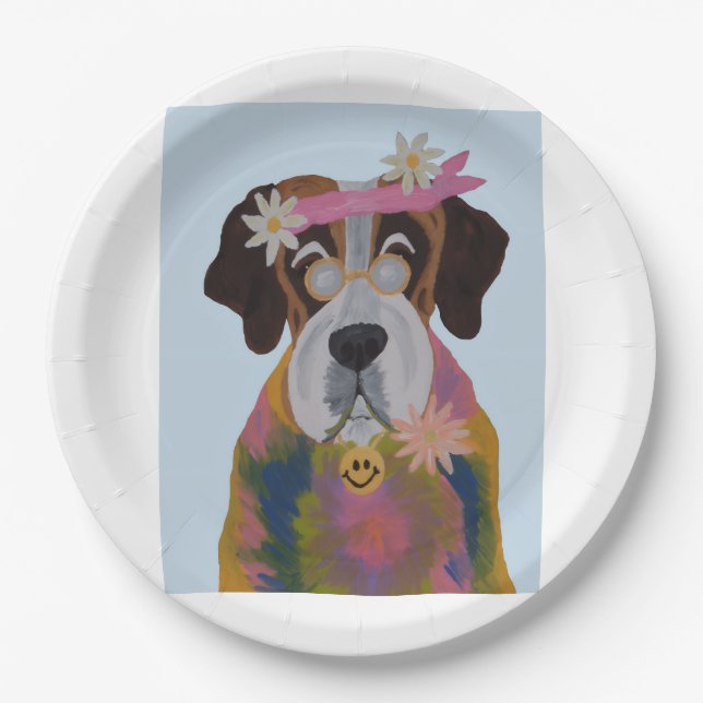 Saint Bernard Hippie Paper Plate (Front)