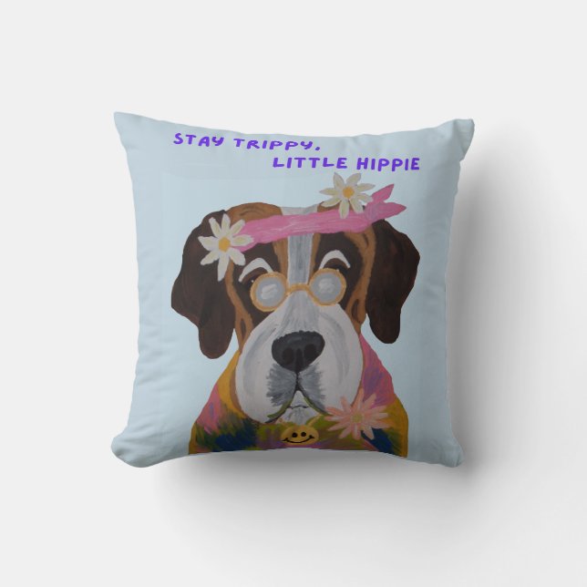 Saint Bernard Hippie Throw Pillow (Front)