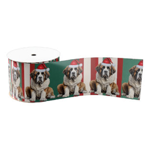 Saint Bernard Holiday Plaid Funny Dog Christmas Grosgrain Ribbon