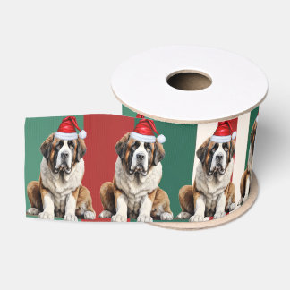 Saint Bernard Holiday Plaid Funny Dog Christmas Grosgrain Ribbon