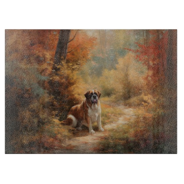 Saint Bernard in Autumn Leaves Fall Inspire Cutting Board (Front)