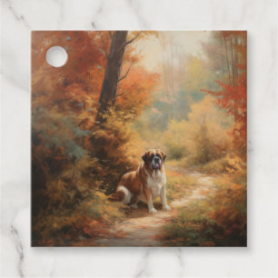 Saint Bernard in Autumn Leaves Fall Inspire Favour Tags