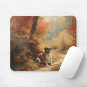 Saint Bernard in Autumn Leaves Fall Inspire Mouse Pad