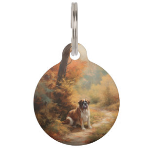 Saint Bernard in Autumn Leaves Fall Inspire Pet Tag