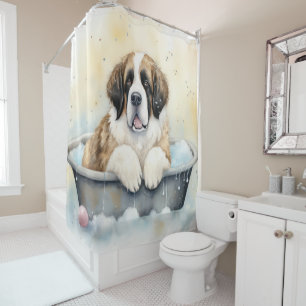 Saint Bernard In Bathtub Watercolor Dog Art