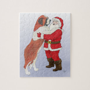 Saint Bernard Jowly Christmas Greeting Jigsaw Puzzle