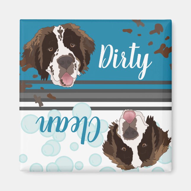 Saint Bernard Lave-vaisselle sale/propre Magnet (Devant)