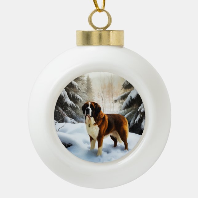 Saint Bernard Let It Snow Christmas Ceramic Ball Christmas Ornament (Front)