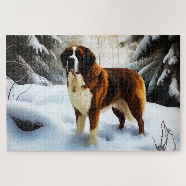 Saint Bernard Let It Snow Christmas Jigsaw Puzzle (Horizontal)