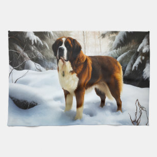 Saint Bernard Let It Snow Christmas Kitchen Towel
