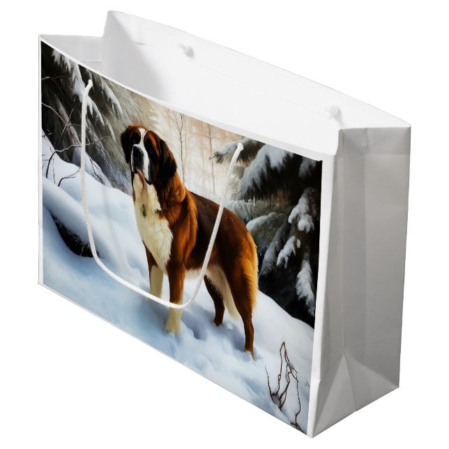 Saint Bernard Let It Snow Christmas Large Gift Bag (Front Angled)