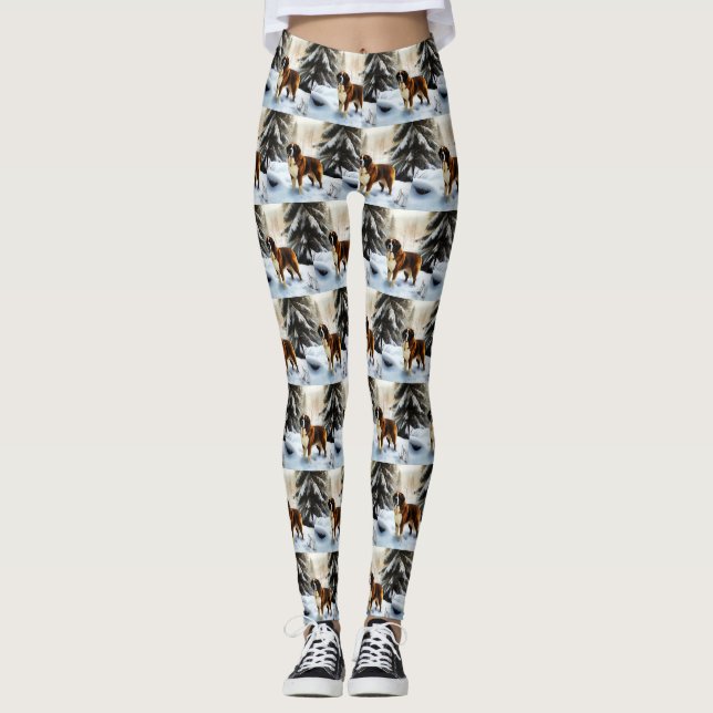 Saint Bernard Let It Snow Christmas Leggings (Front)