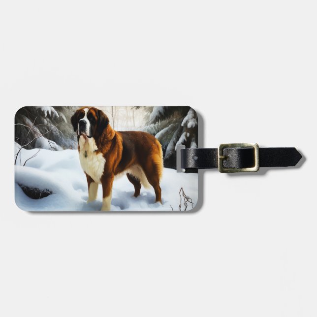 Saint Bernard Let It Snow Christmas Luggage Tag (Front Horizontal)