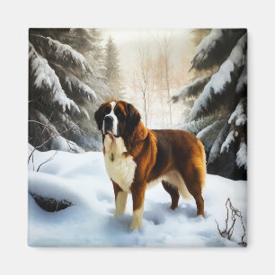 Saint Bernard Let It Snow Christmas Magnet