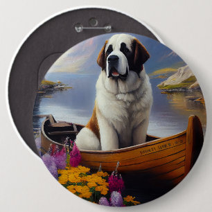 Saint Bernard on a Paddle: A Scenic Adventure 6 Inch Round Button
