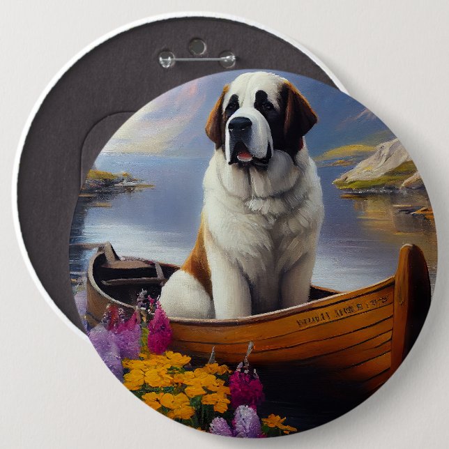 Saint Bernard on a Paddle: A Scenic Adventure 6 Inch Round Button (Front & Back)