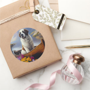 Saint Bernard on a Paddle: A Scenic Adventure Classic Round Sticker
