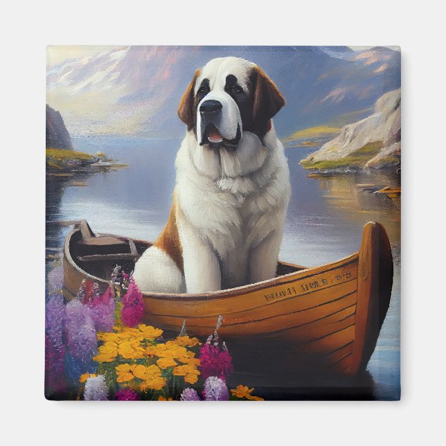 Saint Bernard on a Paddle: A Scenic Adventure Magnet (Front)