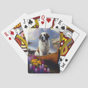 Saint Bernard on a Paddle: A Scenic Adventure Playing Cards