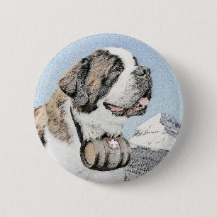 Saint Bernard Painting - Cute Original Dog Art 2 Inch Round Button