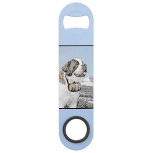 Saint Bernard Painting - Cute Original Dog Art Bar Key