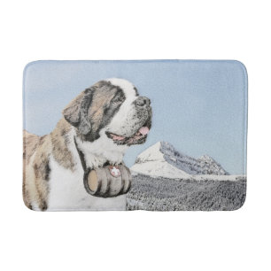 Saint Bernard Painting - Cute Original Dog Art Bath Mat