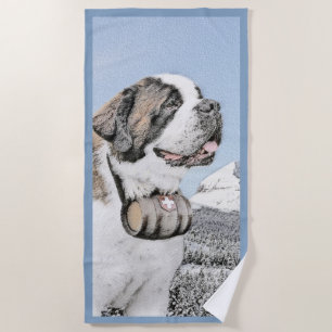 Saint Bernard Painting - Cute Original Dog Art Beach Towel