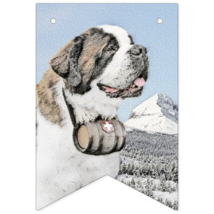 Saint Bernard Painting - Cute Original Dog Art Bunting Flags